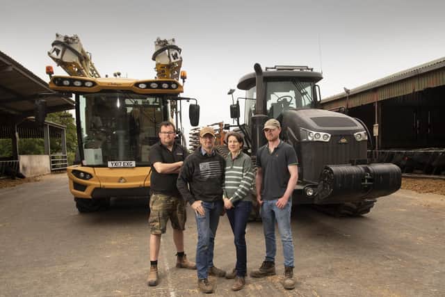Doug Dear with his wife Pam and Stephen Dodds (left) and James Wiles (right) at Osgodby Grange Farm, South Duffield Road, Osgodby