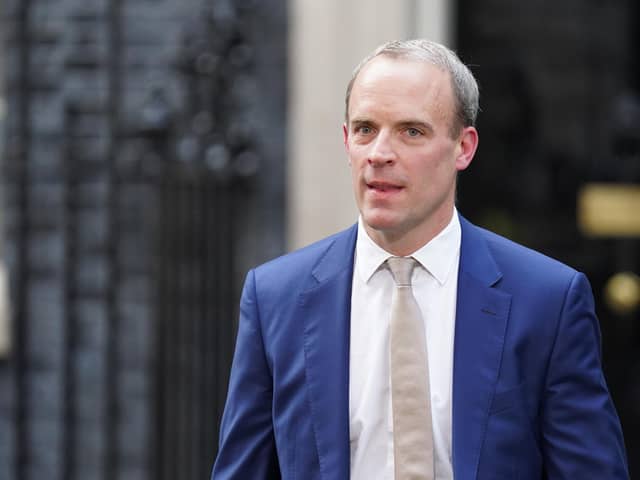 File photo dated 25/10/2022 of Dominic Raab who aid he has written to Prime Minister Rishi Sunak "to request an independent investigation into two formal complaints that have been made against me" but will continue in his posts as Deputy Prime Minister, Justice Secretary and Lord Chancellor. Issue date: Wednesday November 16, 2022.