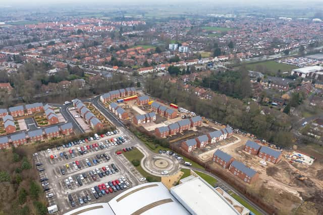 Aerial photo of Millers Chase, York, where Yorkshire Housing have built 69 affordable homes as part of an £8.6m deal with Lindum Group.
