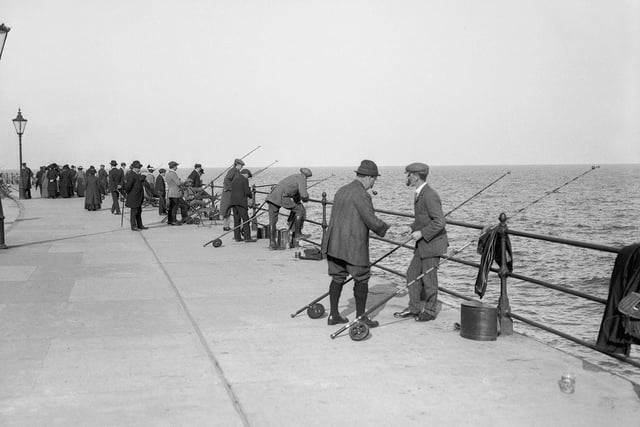 A sea angling festival in progress on Marine Drive, Scarborough circa 1912.