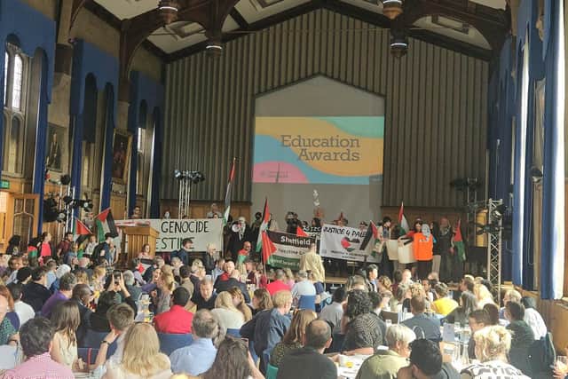Protestors stormed an awards ceremony at University of Sheffield