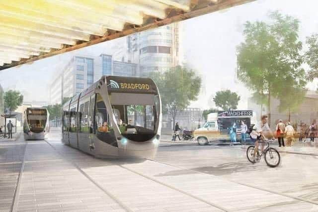 An artist's impression of a light rail tram which could run on the West Yorkshire mass transit network.