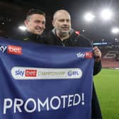 SUCCESS: Sheffield United owner Prince Abdullah bin Musaid Al Saud celebrates promotion with manager Paul Heckingbottom (left)