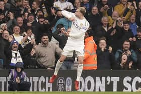 Leeds United's Patrick Bamford celebrates scoring their side's controversial first goal of the game during the Sky Bet Championship match against Rotherham United at Elland Road. Picture Picture: Danny Lawson/PA Wire.
