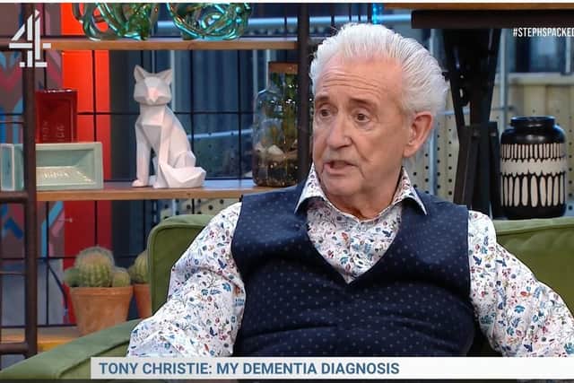 Screengrab taken from Steph's Packed Lunch on Channel 4 showing singer Tony Christie revealing his dementia diagnosis on TV. 
cc Channel 4