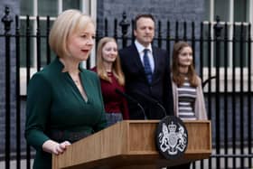 Liz Truss makes a statement prior to her formal resignation outside Number 10