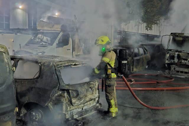 Ten fire crews dealt with a huge blaze in Sheffield overnight involving at least 50 cars and two motorbikes.