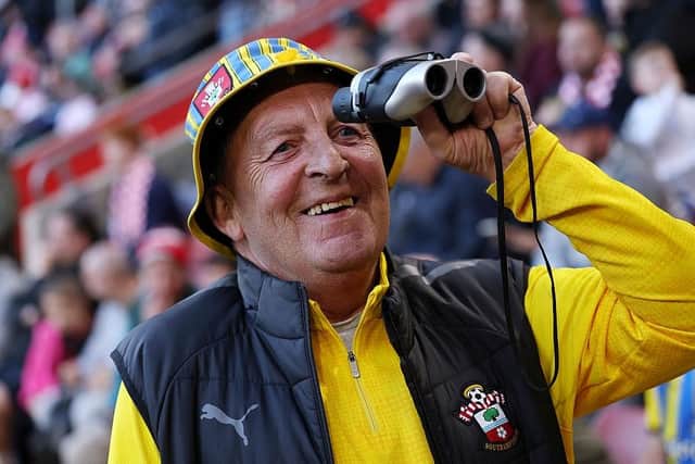 I SPY: A Southampton fan makes a joke before their semi-final second leg against Middlesbrough (Image: Warren Little/Getty Images)