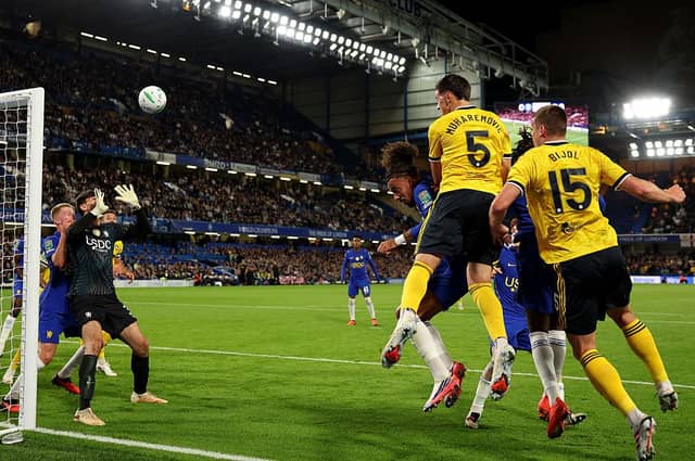 STENGTH IN NUMBERS: Playing with three central defenders suits Tarik Muharemovic and Jaka Bijol (Image: Adrian DENNIS / AFP via Getty Images)