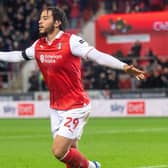 OFF THE MARK: Sam Nombe celebrates his first goal for Rotherham United