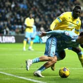 Coventry City's Callum O'Hare (right) and Sheffield Wednesday's Bambo Diaby battle for the ball during the Sky Bet Championship match. Photo: Nigel French/PA Wire.