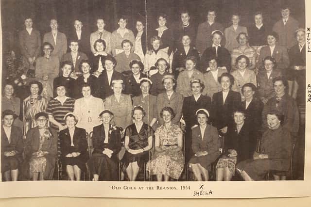 Sheila Westland as a young teacher at a Bar Convent School old girls' reunion in 1954, front, third from right