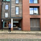 Dan Rutter outside his apartment block at The Chandlers in Leeds
