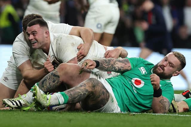 Ben Earl of England celebrates after scoring their third try to ruin Ireland's Grand Slam bid (Picture: David Rogers/Getty Images)