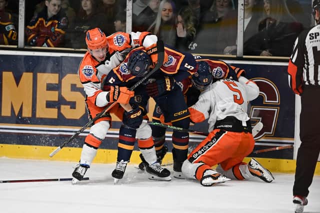 WE'LL MEET AGAIN: Ryan Tait will come up against former club Guildford Flames for a third time this season when they visit the Utilita Arena on Sunday. Picture: John Uwins/EIHL Media.