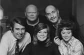 Sheila Bernette, right, with the cast of the pantomime Aladdin at the London Palladium in 1970. From left, Leslie Crowther, Milton Reid, Cilla Black and Alfred Marks. Credit: Getty Images