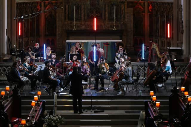 The Leeds-based Paradox Orchestra performs a concert at Leeds Minster aimed at highlighting diminishing musical opportunities for young people thanks to cuts in classical music education and the arts. (Credit: Lorne Campbell / Guzelian)
