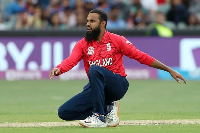 England's Adil Rashid reacts after a delivery during the ICC men's Twenty20 World Cup 2022 semi-final cricket match between England and India at The Adelaide Oval on November 10 (Picture: SURJEET YADAV/AFP /AFP via Getty Images)