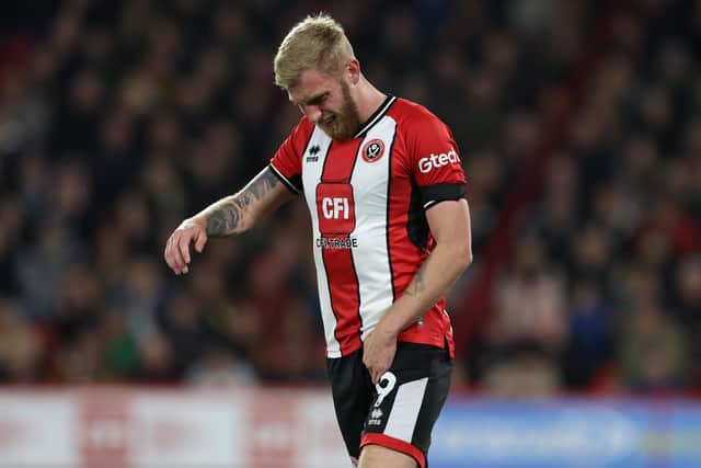 INJURY PROBLEM: Oli McBurnie strained his groin playing for Sheffield United against Manchester United