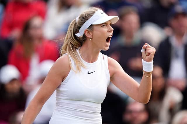 COMING THROUGH: Katie Boulter reacts on her way to victory against Tatjana Maria (not pictured) on day two of Wimbledon Picture: Zac Goodwin/PA