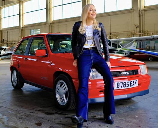 Stephanie Hirst and the Vauxhall Nova, which probably looks better now than it did brand new