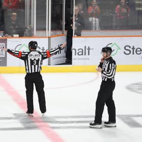 NO GOAL: Manchester's third 'goal' is waived off by the match officials for offside, as Sheffield Steelers went on to win 5-2. Picture: Cerys Heslop/Steelers Media.