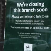 A bank closure sign at a Lloyds Bank, which has announced that further branches will be closing in April.