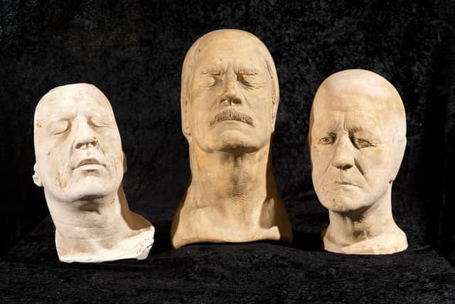 Bust' of Laurence Olivier, and masks of  Robert D'Niro, and Jon Pertwee. 

A Hull auctioneer is selling some of the artworks from the extraordinary collection of prosthetic artist Christopher Tucker.
Tucker was hired over 40 years ago to transform John Hurt into the hideously deformed Joseph Merrick in David Lynch's film The Elephant Man. 
As well as the mould which was used to create the convincing latex face coverings for the actor, there are more than 100 other busts and body parts as well as film scripts and storyboards.
13 January 2023.  Picture Bruce Rollinson