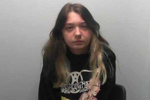 Mia Howarth, 21, drove in her socks and used her mobile phone to film her boyfriend hanging out of a passenger window