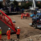Latimer’s Kirkstall Road development has taken a step forward with the installation of a new 56-metre-long pedestrian bridge.