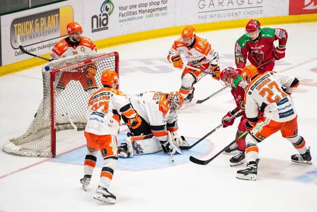 TEAM DEFENCE: Sheffield Steelers' made life difficult for Cardiff at both ends of the ice at the Vindico Arena. Picture: James Assinder/EIHL Media