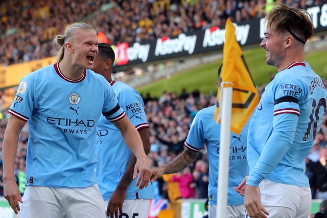 Manchester City's Norwegian striker Erling Haaland, left, has lit up the Premier League in his first season in England. He has already scored 11 goals in just seven league appearances while also netting three times in two Champions League outings. It is little surprise to see him valued as the most expensive striker in the Premier League.