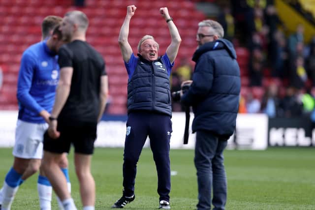 Huddersfield Town manager, Neil Warnock celebrates the huge win over Watford (Picture: Steven Paston/PA Wire)