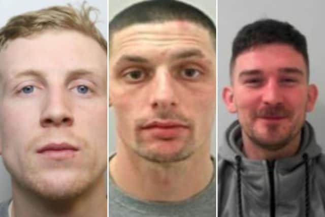 Marley Hollings (centre) attacked the man alongside Kyle Smith (left) and Thomas Scott (right)
