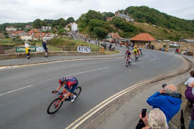Tom Pidcock and the peloton go through Sandsend as the Tour of Britain made a welcome return to Yorkshire. (Picture: Bruce Rollinson)