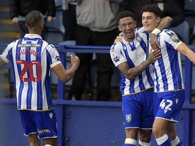 Sheffield Wednesday striker Bailey Cadamarteri (far right), pictured with team-mates Liam Palmer (centre) and Michael Ihiekwe (left).