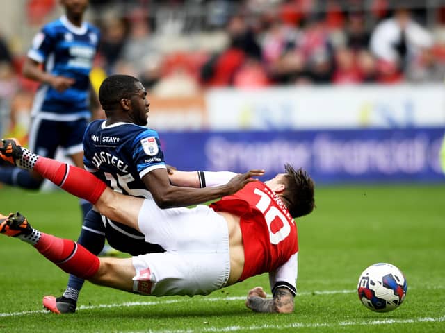 RED CARD: Middlesborough's Anfernee Dijksteel is sent off for a foul on Jordan Hugill