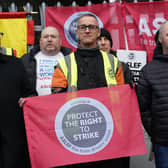 Train drivers from the Aslef union on the picket line at Waterloo station in London