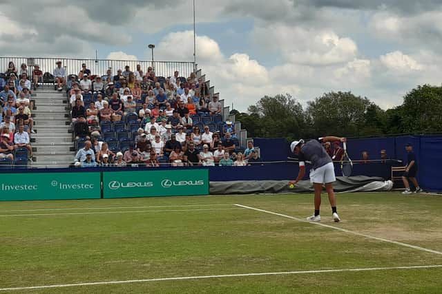 Jason Kublar of Australia on his way to winning his Ilkley Trophy men's semi-final to reach Saturday's final. The top right of the grandstand is where you can see the whole of the site and the action.
