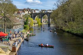 Visitors enjoy the fine weather on the pleasure boats on the River  Nidd in  Knaresborough photographed for The Yorkshire Post by Tony Johnson.