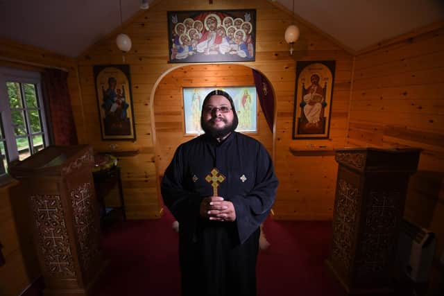 Father Arsenius pictured in the chapel at the St Athanasius Monastery, Langdale End, Scarborough.