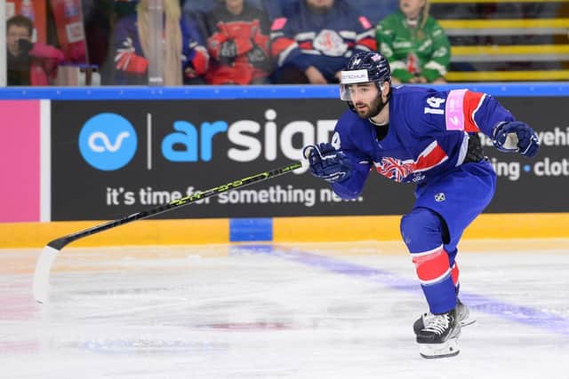 ON THE SHEET: Liam Kirk scored a goal in both games for Great Britain, Saturday's 4-0 win over Korea and the 5-4 overtime victory over Poland just under 24 hours later at Motorpoint Arena. Picture courtesy of Dean Woolley/Ice Hockey UK