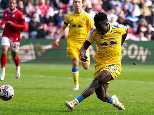 Denied: Leeds United's Wilfried Gnonto attempts a shot on goal in the goalless draw at Bristol City (Picture: Robbie Stephenson/PA Wire)