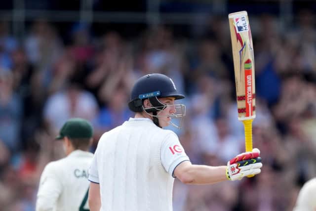 LEADING MAN: England's Harry Brook acknowledges applause after reaching his half century at Headingley on Sunday. Picture: Danny Lawson/PA
