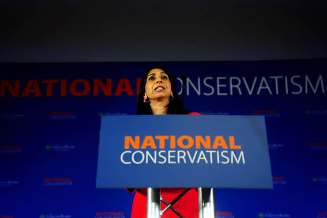 Home Secretary Suella Braverman speaking during the National Conservatism Conference at the Emmanuel Centre, central London. PIC: Victoria Jones/PA Wire