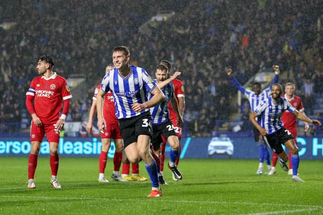 Sheffield Wednesday’s Mark McGuinness celebrates after scoring their sides first goal during the Sky Bet League One match at the Hillsborough stadium, Sheffield. Picture: Barrington Coombs/PA Wire.