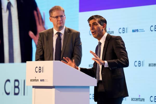 Tony Danker, Director-General Confederation of British Industry (CBI), watching Prime Minister Rishi Sunak speaking during the CBI annual conference