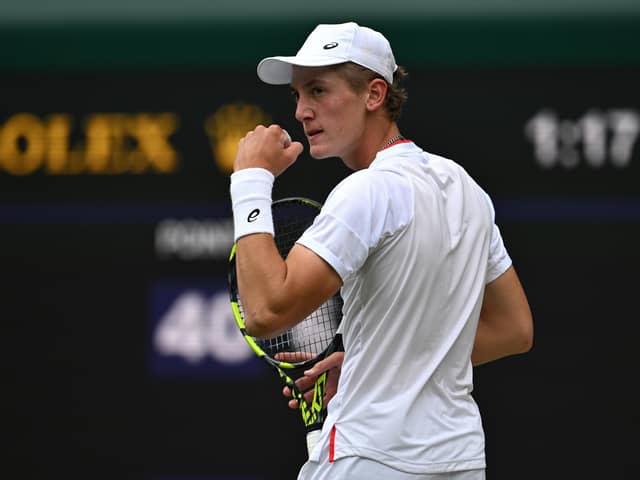 Henry Searle of Great Britain reacts during the Boy's Singles Final against Yaroslav Demin at Wimbledon 2023 (Picture: Shaun Botterill/Getty Images)