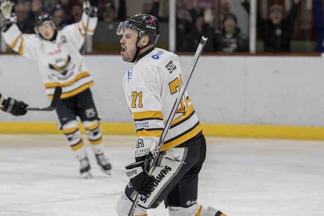 ON THE MARK: Emil Svec bagged a hat-trick for Hull Seahawks as they hammered Bristol Pitbulls 11-1 on Sunday night. Picture: Adam Everitt/Seahawks Media.