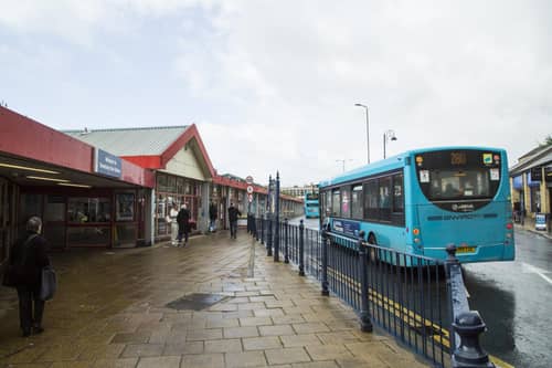 Buses outside Dewsbury Bus Station.